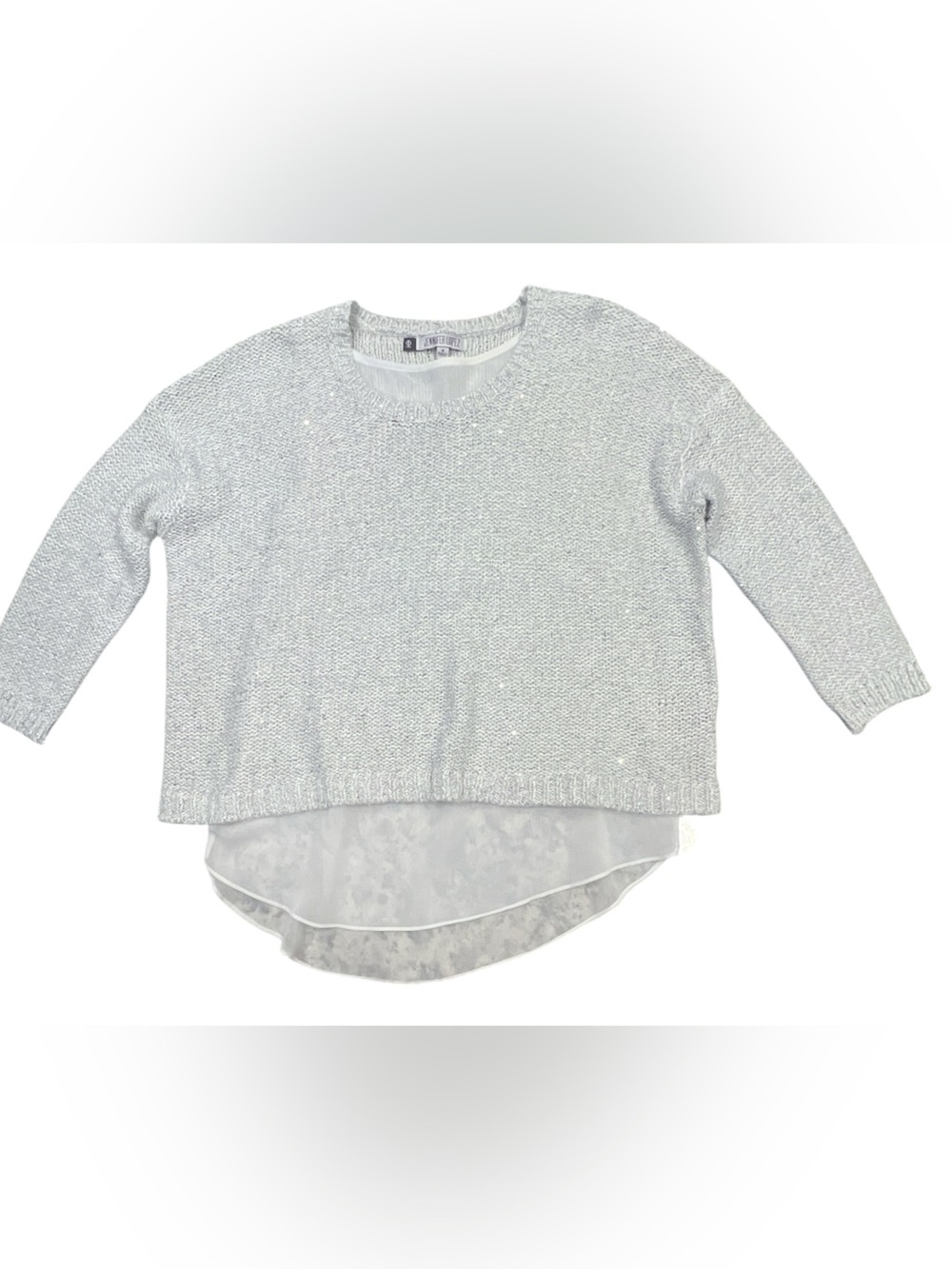 Jennifer Lopez Gilded Glamour Silver Metallic Sequin Layered Top Sweater Sz M
